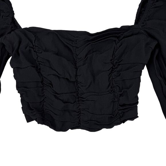 WILFRED Aritzia Lolita Cropped Square-Neck Prairie Blouse Sz XS Black - Picture 3 of 5